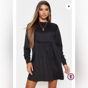 Pretty little thing black sweat long sleeve smock dress. NWT 8